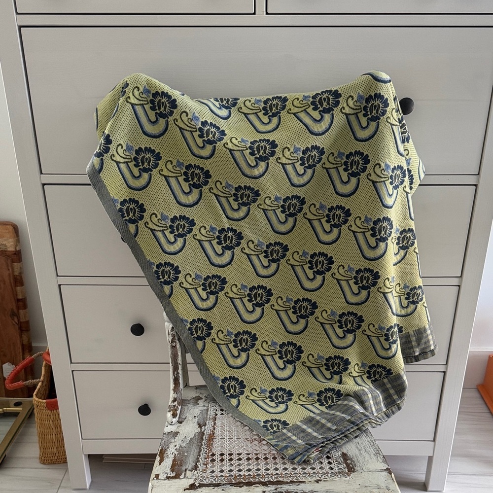Priyardarshini Handlooms Reversible  Floral Throw Blanket Light Green and Blue